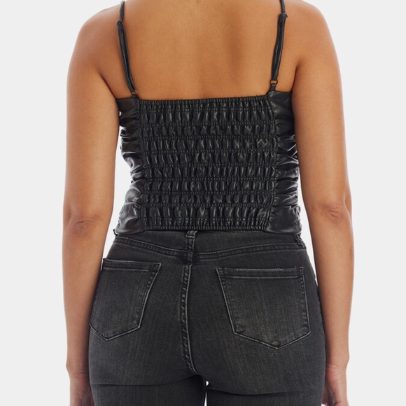 WAYF Black Talia Rodeo Drive Faux Leather Ruched Cami Crop Top – Size S - Picture 16 of 16
